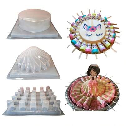 Kit de 3 Moldes para Gelatina: 1 Círculo de 29 cm, 1 Vestido de Rehilete de 20 cm y 1 Gelapaletas de 6.5 cm. Material Resistente y Reutilizable. Fáciles de Usar y Desmoldar.