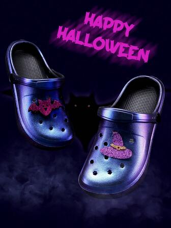 CIVHOM Vibrant Halloween Sequin Clogs - Sparkling Slip-On Slide Sandals With Charms For Unisex Festival Wear, Comfortable Garden Shoes With Breathable Design