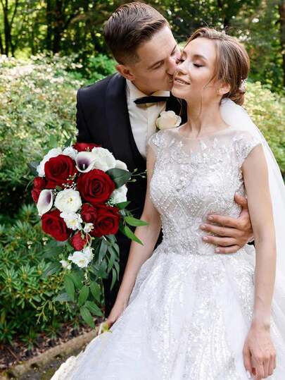 19.69 Inch Waterfall Wedding Bridal Bouquet, Bride Artificial Rose Flowers For Bride Cascading Wedding Rose Artificial Flowers Brides Holding Bouquet For Wedding Brides Bridesmaid Wedding Party Favors Room Decor