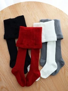 4 Paar Kinder Gerippte einfarbige & gestreifte Strumpfhosen, thermisch gefüttert, hautfreundliche warme Leggings für Herbst/Winter - Verschiedenfarbig - Übersicht 2