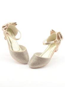 Girls' High Heel Princess Shoes For Modeling, Performance, Silver Color Leather Shoes Matching Children's Formal Dress, Shiny Stage Crystal Shoes