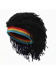 1 件趣味辫子针织帽，男女通用嘻哈派对帽，独特个性化保暖针织假发帽 - 髒辮毛線帽 - 查看 7