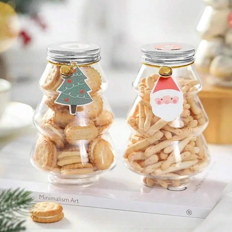 DIY食品容器圣诞派对装饰圣诞树雪人造型瓶子，可装糖果零食果汁牛奶，婚礼和生日用品，家居和派对装饰 - 彩色 - 查看 4