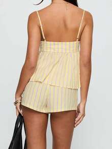 Giufajk Women Y2k Summer Set 2 Piece Loungewear Set Sleeveless Tie Front Tank Top Vest Baggy Shorts Set Vacation Set - 黃色 - 查看 6