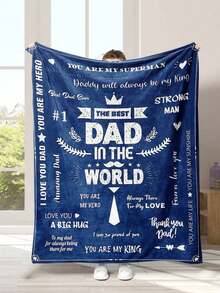 1pc Flannel Blanket, The Best Dad Print Throw Blanket, Soft Cozy For Father Grandpa Men Gift, Birthday Gift, Father's Day Gift-280gsm - 彩色 - 查看 1