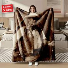 1 pieza Manta de franela de estilo clásico occidental para hombres - Súper suave, duradera, multiusos y de fácil cuidado, adecuada para sofá, cama, decoración de oficina - Regalo perfecto para amigos, familiares y colegas