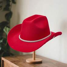 Women Bling Cowgirl Hat Rhinestone Stars Wide Brim Western Panama Jazz Hat For Wedding Rave Party Travel Accessories - Đỏ - Xem 8