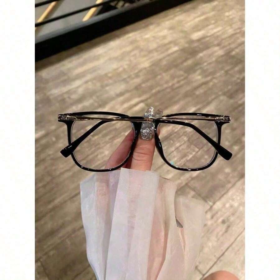 NewUnisex  Light Glasses, Square Reading/Computer Reading Glasses, Women's Fashion Glasses, Clear Lenses, Protective Clear Lenses, Reduce Eye Strain Caused By Computers, TV And Games - Black - View 1