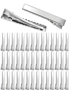 200/100/50 piezas Pinzas para el cabello de caimán de metal de un solo diente, pinzas planas de caimán a granel en color plateado para lazos y manualidades, suministros DIY para hacer accesorios - Plateado - Ver 1