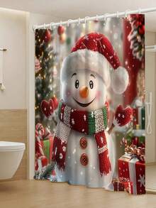 1/4 Piece Snowman Shower Curtain Set - White And Red, With Bathroom Mat And Hooks - Suitable For Christmas Bathroom Decor - Adds Holiday Atmosphere To Your Bathroom - Brings Festive Vibe To Your Shower Area