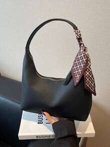 1件装女士极简主义腋下单肩包，含围巾 - 黑色 - 查看 1