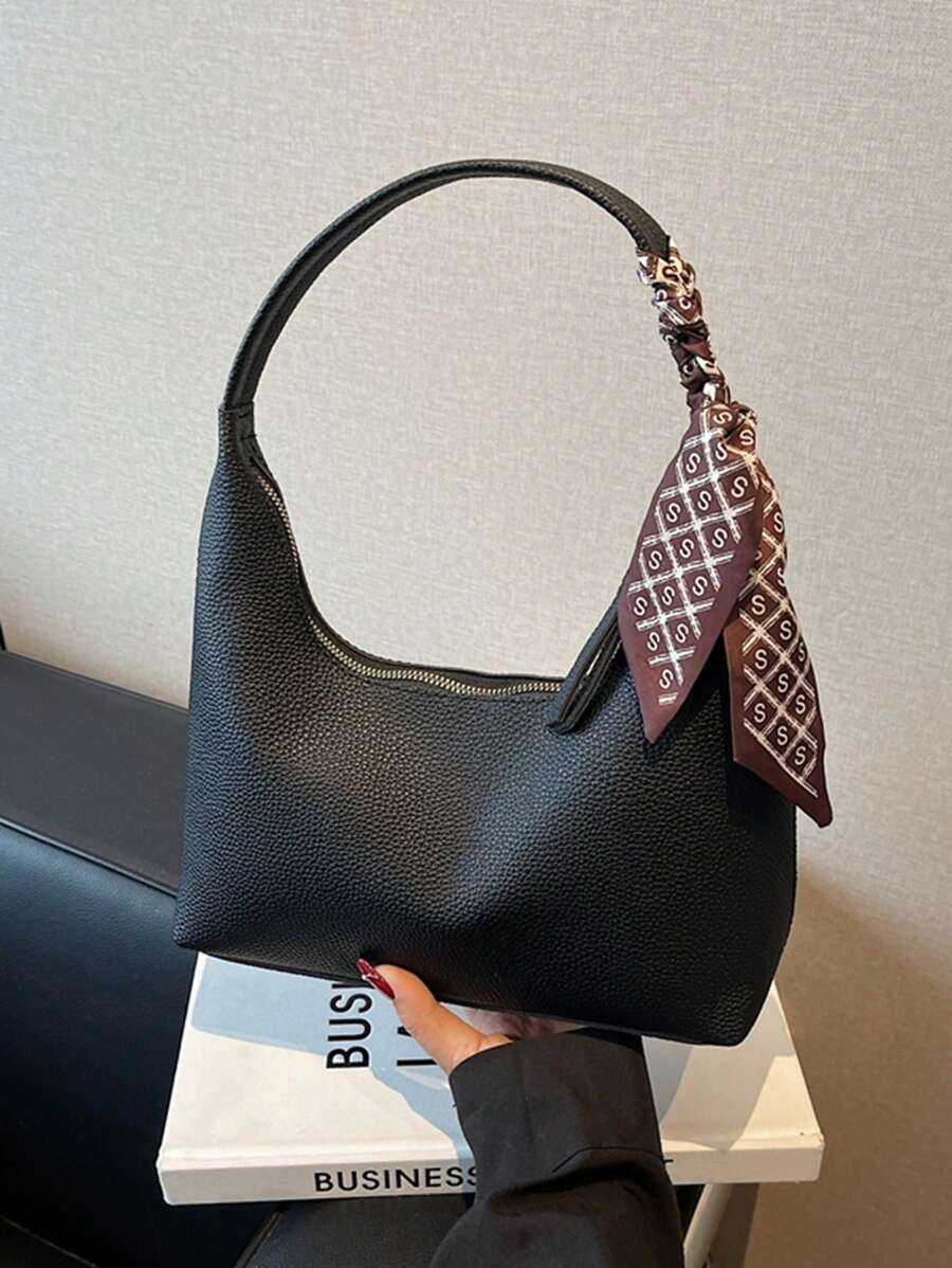 1件装女士极简主义腋下单肩包，含围巾 - 黑色 - 查看 1