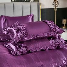 8 Pieces Satin Comforter  Set Queen/King Size Bed In A Bag Silky Bedding Set For Bedroom Decor Girls Pink Ruffled Comforter Set With Sheet Set Soft And Luxury Bedding Comforter Set Thread Count 1000 Silk Like Satin Bedding Set For All Seasons - Purple - View 7