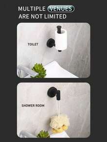 5pcs Bathroom Towel Rack Set, Includes Towel Bar, Tissue Paper Holder, Multi-Hook And 2 Suction Cup Hooks