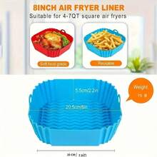 2-Piece Square Silicone Air Fryer Liners - 8-Inch Reusable Air Fryer - Air Fryer Accessories - Air Fryer Inserts For 4 To 7 Quart Microwave Accessories (Red + Blue) - 紅色+藍色 - 查看 6