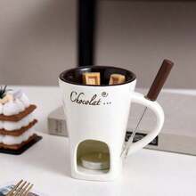 1pc    Hot Drink Insulated Creative Cup | The Bottom Of The Cup Can Be Heated With A Candle And Equipped With A Special Fork Spoon. When Drinking Hot Tea Or Coffee, It Can Keep Warm And Practical - trắng - Xem 6