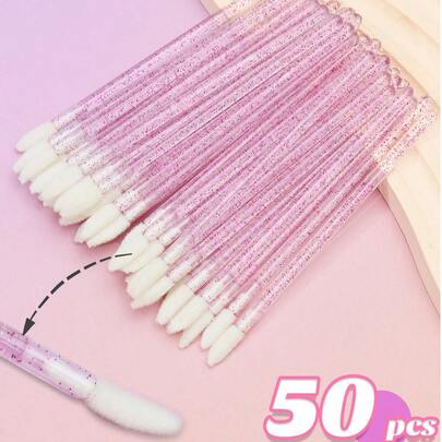 50支紫色睫毛膏刷/唇刷/指甲刷，睫毛刷，口红刷，唇彩遮瑕刷，化妆海绵，化妆工具，一次性化妆刷，清洁刷，眼影刷工具