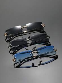 1/2/3pcs Men Classic Square Frame Metal Frame Y2K Blue Double-Bridge Eyeglasses Set For Summer Beach Vacation,Outdoor,Travel - Multicolor - View 20