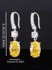 1pair Glamorous Rhinestone Oval Drop Earrings For Women For Party - Màu vàng - Xem 3