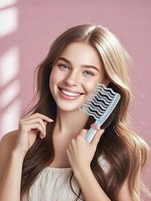 双排波浪齿宽齿卷发梳，内置清洁刷，加长手柄头皮按摩梳，蓬松梳，防静电卷发造型梳，适用于美发沙龙 - 彩色 - 查看 6