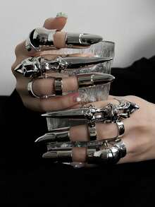 1 件朋克金属铜开口无名指指甲护甲配件，可调节尺寸，男女适用 - 彩色 - 查看 6