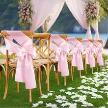 10pcs Pink Satin Chair Bow Sashes Wedding Chair Ribbon Bow Silk Chair Knot Ties For Reception Restaurant Event Banquet Party Hotel Decorations - Pink - View 4