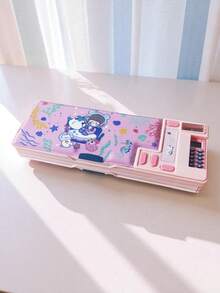 1个多功能塑料学生铅笔盒,双面带磁铁,包含卷笔刀、笔插、橡皮擦隔层、计算器、课程表、可书写姓名栏,铅笔袋,书包,文具 - 彩色 - 查看 24