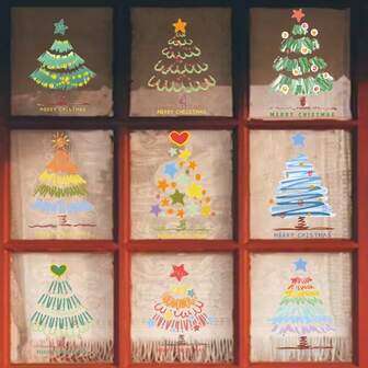 9pcs Christmas Decorative Static Cling Window Stickers, Creative Christmas Tree & Holiday Atmosphere Elements Decor Party Supplies, 2026 New Year New Home Living Room Glass Wall Stickers