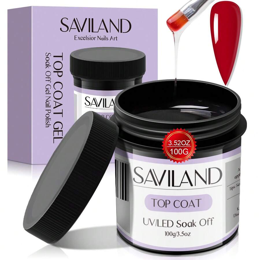 Saviland Top Coat UV - 3.5 Oz No Wipe Clear Gel Nail Polish, Soak Off UV LED For Beginners, Professionals, Home DIY Nail Salon Manicure - Clear - View 1