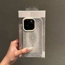 1pc Vintage Gray Floral Pattern Full Screen TPU Phone Case Compatible With IPhone/ Smartphones,International Version, Not The Domestic Version - White - View 2