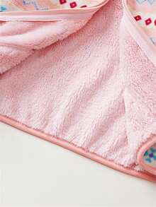 YUHANWOO 女童保暖内衬夹克，新品，粉色费尔岛条纹和甜美印花图案，立领，秋冬加厚保暖防风户外休闲拉链外套