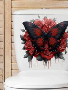 1 Pc Creative Design Blood Red Rose Butterfly Dripping Blood Shape Personalized Wall Sticker Bathroom Living Room Door Window Glass Background Wall Decoration Wall Sticker Decorative Painting