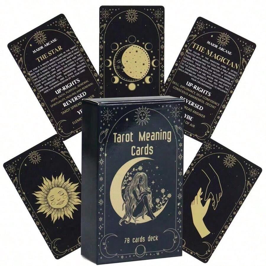 Tarot Cards 78 Deck Gold Foil - Divination Game For Fortune Telling, Meditation, Spiritual Self-Discovery, Great Men Gifts & Collectible Set - 1套 - 查看 1