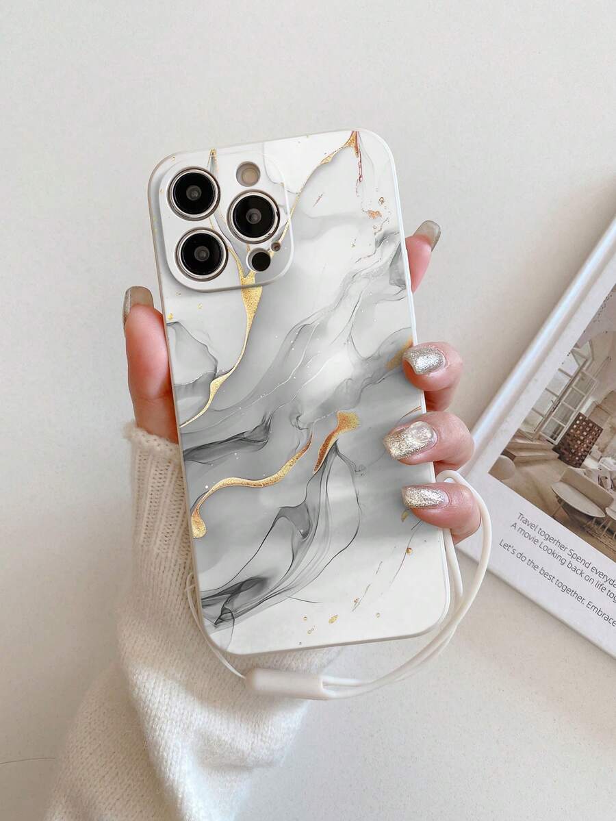 1 pieza Funda de teléfono a prueba de golpes con patrón de mármol blanco de TPU y 1 pieza Correa de muñeca de silicona blanca, compatible con Apple/Fundas de teléfono a juego/Fundas de teléfono con cordón/Fundas de teléfono interesantes/Teléfonos Android///OPPO/Galaxy A51 4G/Galaxy A52/A52s 5G/Galaxy S23 Ultra/Galaxy A13 4G/Galaxy A12/Galaxy S22 Ultra/OPPO A54