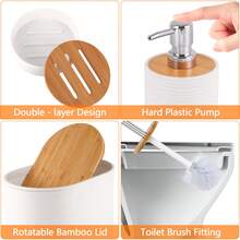 Bathroom Accessories Set, 10PCS Bathroom Accessory Set, Toilet Brush, Trash Can, Qtip Holder Dispenser & Soap Dispenser, For Bathroom, White - White - View 2