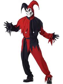 Adult Evil Jester Costume - Red - View 3