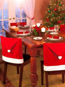 1/4/6Pcs Christmas Santa Claus Hat Chair Cover Tablecloth Christmas Decoration Table New Year Ornament For Home Decoration Xmas Gift