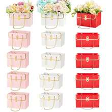 4 件套优雅玫瑰花纸质礼盒，婚礼纸质花束收纳桶，花店花卉手提包，带金属链，花盒礼品包装袋，完美的婚礼生日节日派对情人节、返校情人节礼品包装