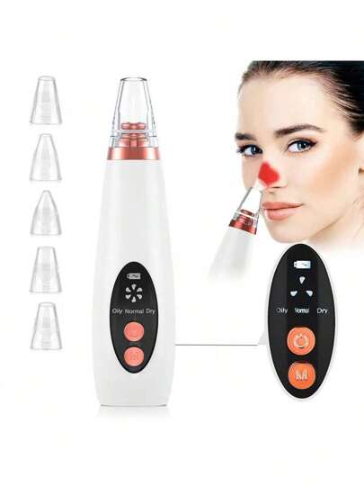 黑头去除器吸尘器和毛孔清洁器 - 升级版黑头和白头粉刺去除工具 - 面部毛孔真空吸力装置，带 5 个吸头，可调节吸力，USB 可充电