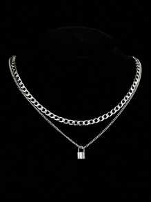 Set de 2 collares para hombre con colgante geométrico de doble capa, adecuado para uso diario, regalo de Navidad y Año Nuevo