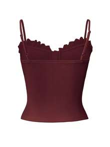 Sunny Girly Fall Women Clothes Y2k Back To School A Sexy And Pure Style Button-Down Front Button-Fitted Halter Top Romantictops Going Out Tops Women - Burgundy - View 4