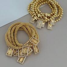 1pc CZ Micro Pave Virgin Charms Bracelet Cross Pendant Bracelet Fashion Religion Jewelry Bracelet