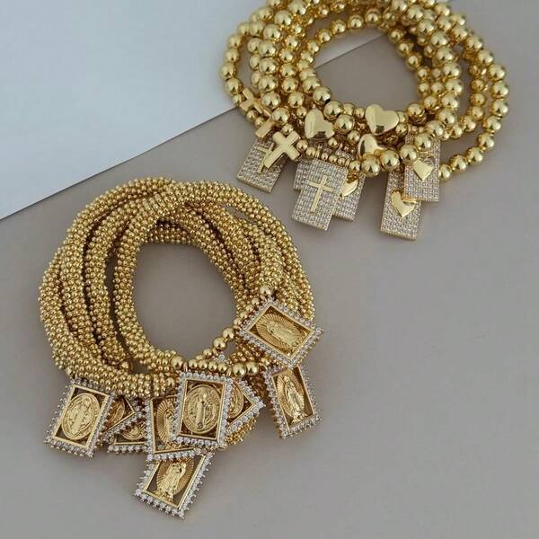 1pc CZ Micro Pave Virgin Charms Bracelet Cross Pendant Bracelet Fashion Religion Jewelry Bracelet