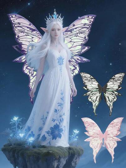 Extra-Large Adult Four-Leaf Gold Foil Glittering Butterfly Wing – Shiny Transparent Fairy Costume Wings For Women, Ideal For Halloween Elf Stage Role-Playing, Christmas, And Other Major Celebratory Events