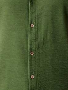 Men's Short Sleeve Shirt With Priest Collar, Comfortable, Summer , Fresh, Easy To Iron And Quick To Dry - Màu xanh Ô liu - Xem 4