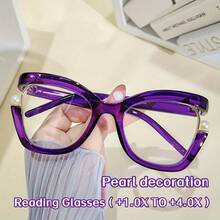1 Piece Fashion Large Frame Unisex Glasses Personalized Colorful Cat-Eye Design Pearl Decoration Gradient Frame Metal Hinges Computer Reading Daily Vision Support Fashion Accessory For Mature Women 2026 Mother's Day Best Unique Heartfelt Sentimental Gift Surprise For Mom Mommy Mum Grandma - 彩虹色 - 查看 6