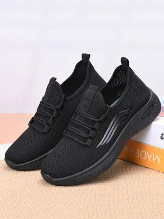 Damskor med andningsförmåga, halkfria, mjuka och bekväma svarta arbetsskor, platta, enfärgade runda tåsneakers, lämpliga för alla årstider