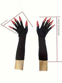 1pair Halloween Long Nail Ghost Gloves, Long Nail Role-Playing Arm Set, Black And White Design, Durable Polyester, Suitable For Theme Parties, Role-Playing Activities And Halloween Decorations, Halloween Costumes, Theme Event Accessories, Eerie Aesthetics, High-Quality Craftsmanship
