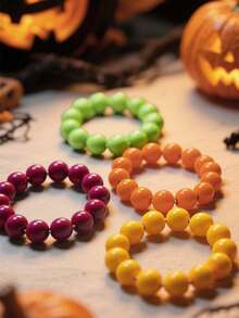 4pcs-Neon Beaded Bracelet 80s Jewelry Party, 80s Women Costume Accessories Set, Prom Beaded Chains Fancy Dress Accessories For Women, Women 1980s Retro Neon Party Street Hip Hop Beaded, Bracelet , Suitable For 70s 80s Costume Party, Halloween Party Accessories - Multicolor - View 2