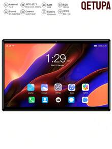 Qetupa Qetupa 10.1 Inch M9-3 Android 14 Tablet,4GB RAM+128GB ROM,MTK6771 Octa-Core 2.0GHZ Processor,HD(1280x800) IPS Touch Screen,5MP Front Camera&13MP Rear Camera,6000mAh Battery,802.11ac WIFI5,BT 5.4,GPS,No Support SIM Card Festival Gifts